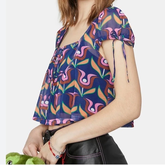 DELIA*S BY DOLLS KILL 70s DISCO BLISS MESH CROP TOP w/ tank small new w tags - Picture 6 of 8